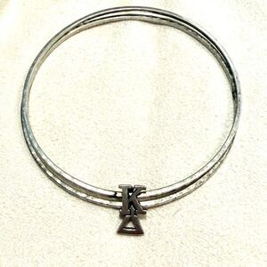 Sterling Silver Double Ring Greek Letter Charm Kappa Delta Sorority Bangle